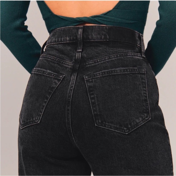 Abercrombie & Fitch The Dad High Rise Crisscross Waist Black Raw Hem Size 29 8 - Picture 4 of 10